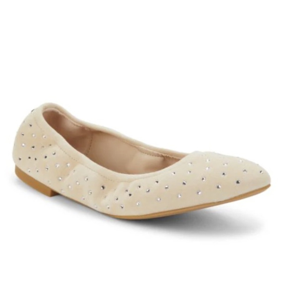 Stuart Weitzman Bling Ballet Flat Museline Beige Suede Studded Rhinestone Sz 6